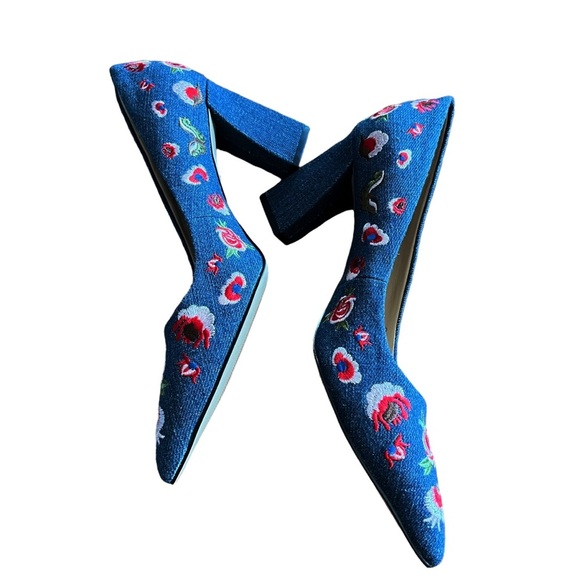 NEW Gunmetal Penelopa Denim Embroidered Pump Size 8 - Picture 2 of 8